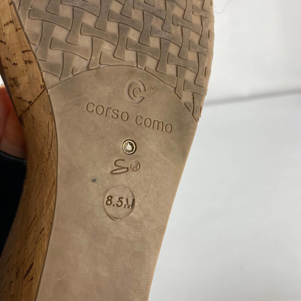 Corso Como Cork Wedge Sandals Black Brown Leather Platform Colorblock 8.5 - Picture 9 of 9